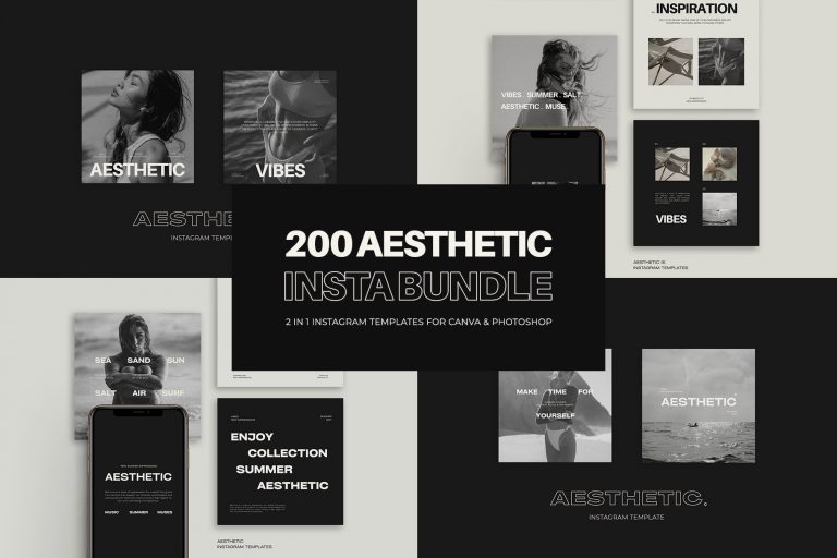 200 Instagram Aesthetic Bundle II – Aesthetic, Canva, Carrousel, Haut de gamme, Instagram, Luxe, Minimaliste, Photo, Photographie, Social Media, Story