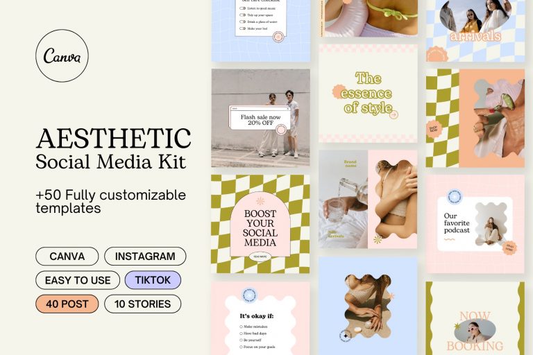 Aesthetic Instagram Template Kit – Aesthetic, Canva, Carrousel, Citations, Instagram, Jeune, Minimaliste, Pattern, Social Media, Story, Girly, Retro, Original