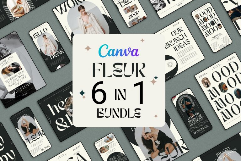 Fleur – 6 in 1 Canva Creator Pack – Canva, Instagram, Moderne, Posts, Social Media, Réseaux sociaux, Stories, Newsletter, E-Book